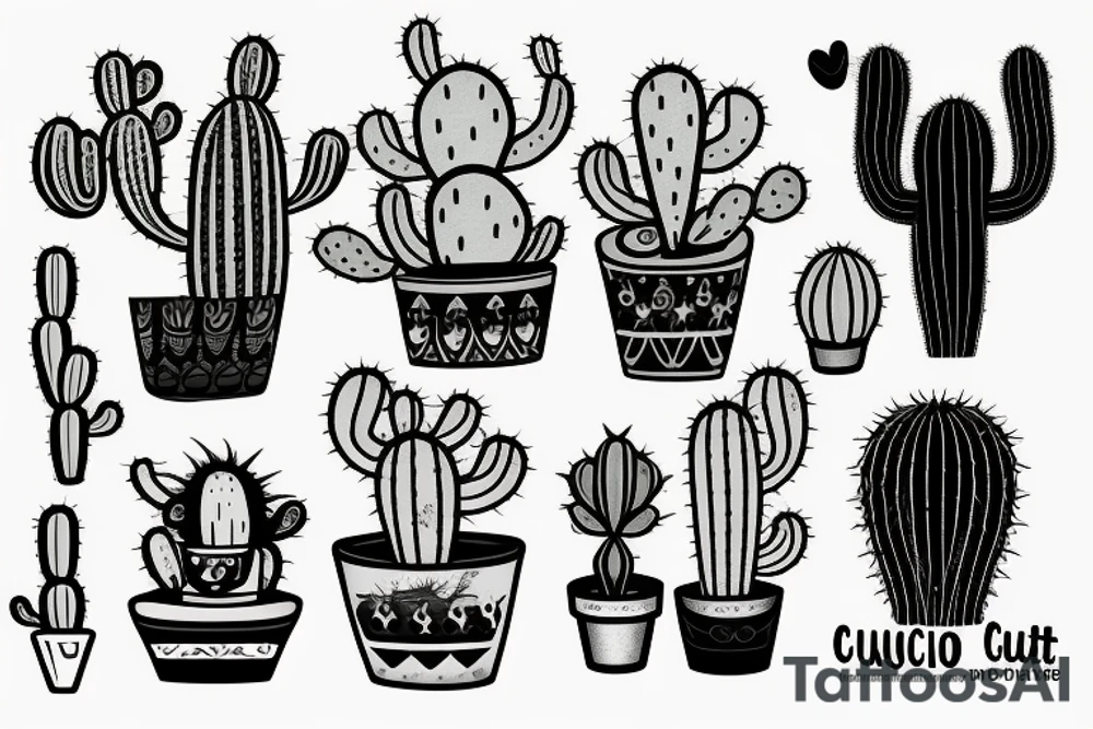Cactus in pot , cute, little, black and white tattoo idea