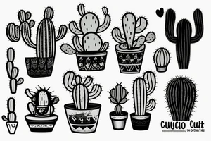 Cactus in pot , cute, little, black and white tattoo idea