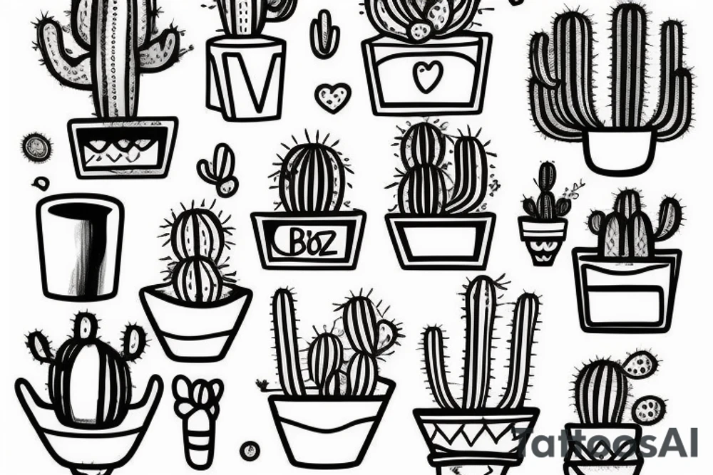 Cactus in pot , cute, little, black and white tattoo idea
