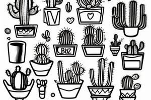Cactus in pot , cute, little, black and white tattoo idea