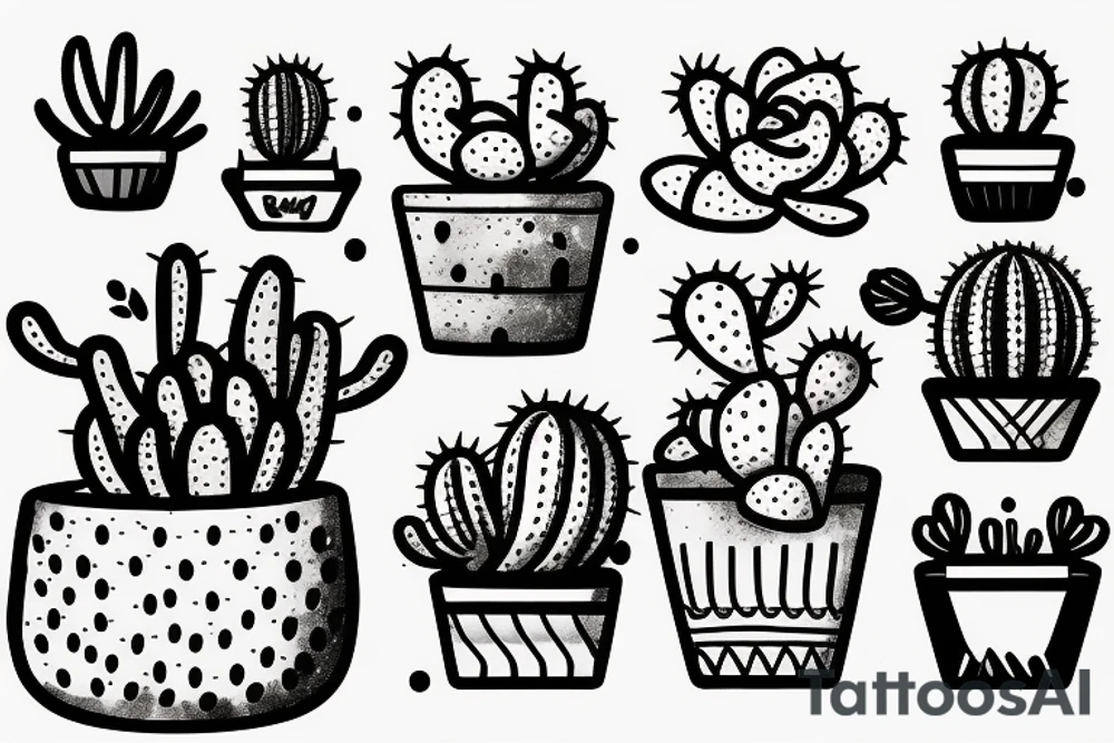 Cactus in pot , cute, little, black and white tattoo idea