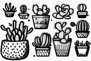 Cactus in pot , cute, little, black and white tattoo idea