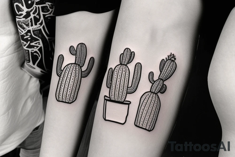 Cactus in pot , cute, little, black and white tattoo idea