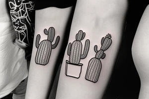 Cactus in pot , cute, little, black and white tattoo idea