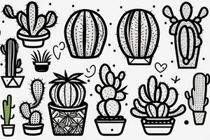 Cactus in pot , cute, little, black and white tattoo idea
