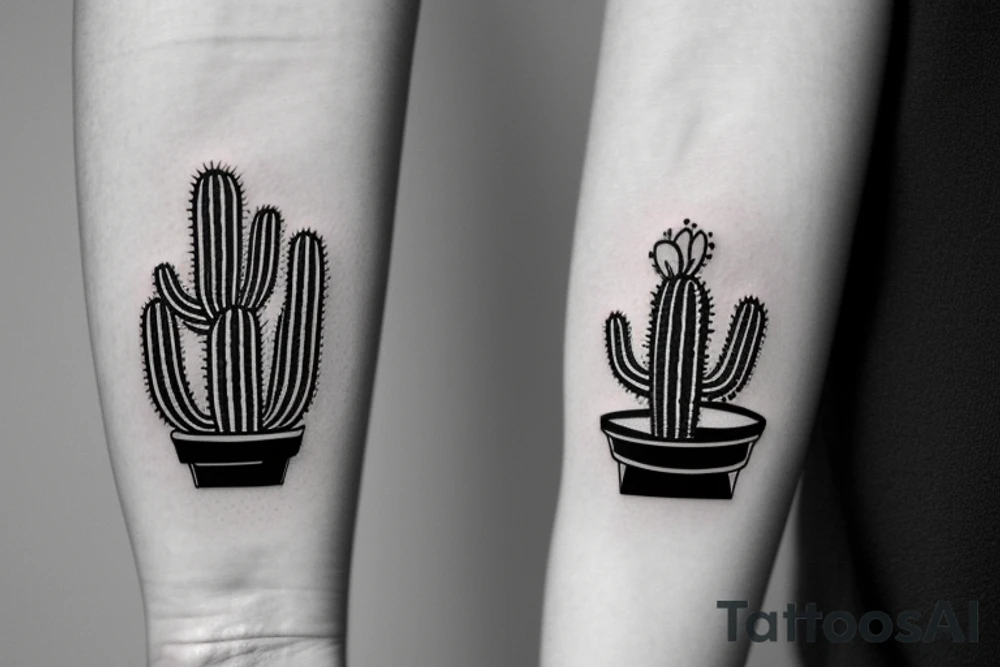 Cactus in pot , cute, little, black and white tattoo idea