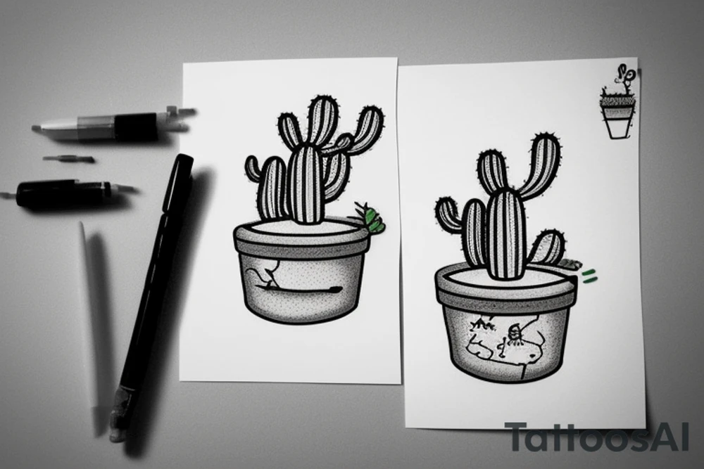 Cactus in pot , cute, little, black and white tattoo idea Cactus in pot , cute, little, black and white tattoo idea