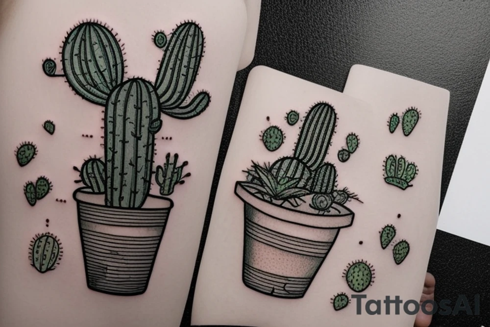 Cactus in pot , cute, little, small, 2 banchs tattoo idea