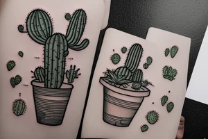 Cactus in pot , cute, little, small, 2 banchs tattoo idea