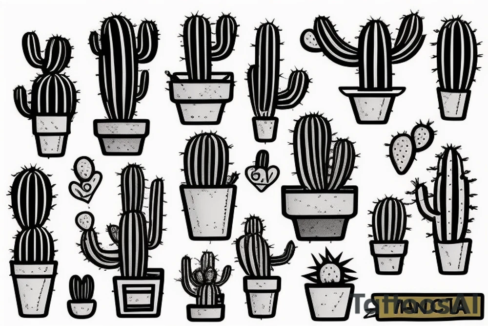 Cactus in pot , cute, little, small, 2 banchs tattoo idea