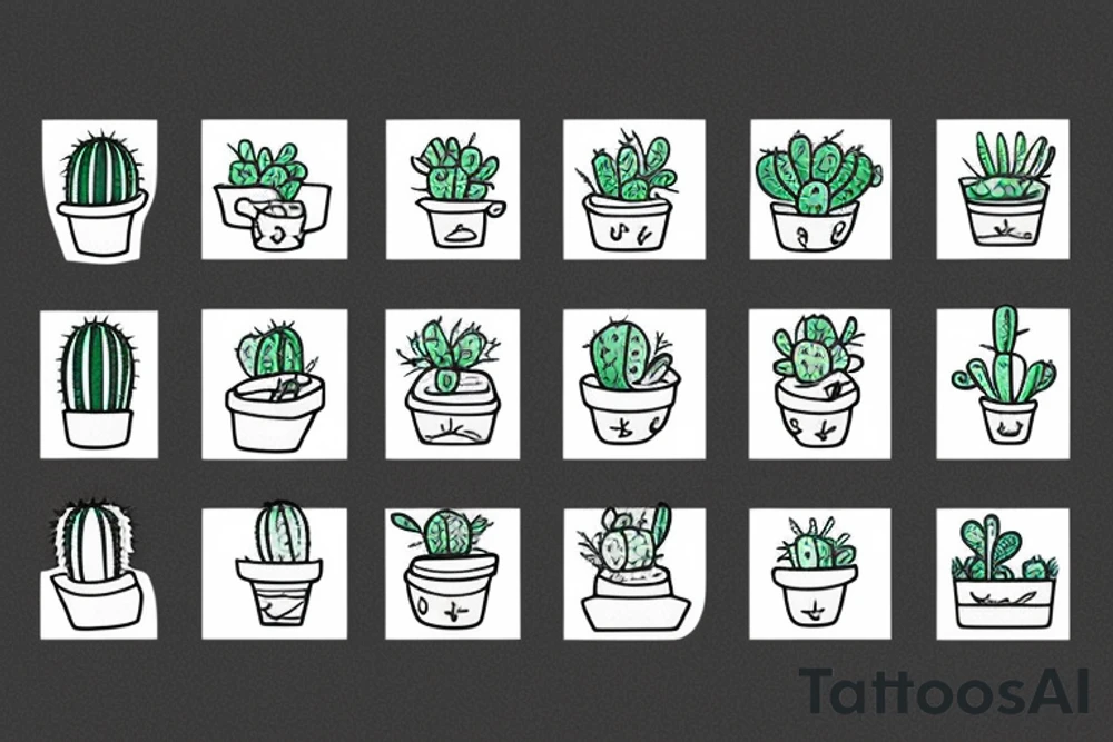 Cactus in pot , cute, little, small, 2 banchs tattoo idea