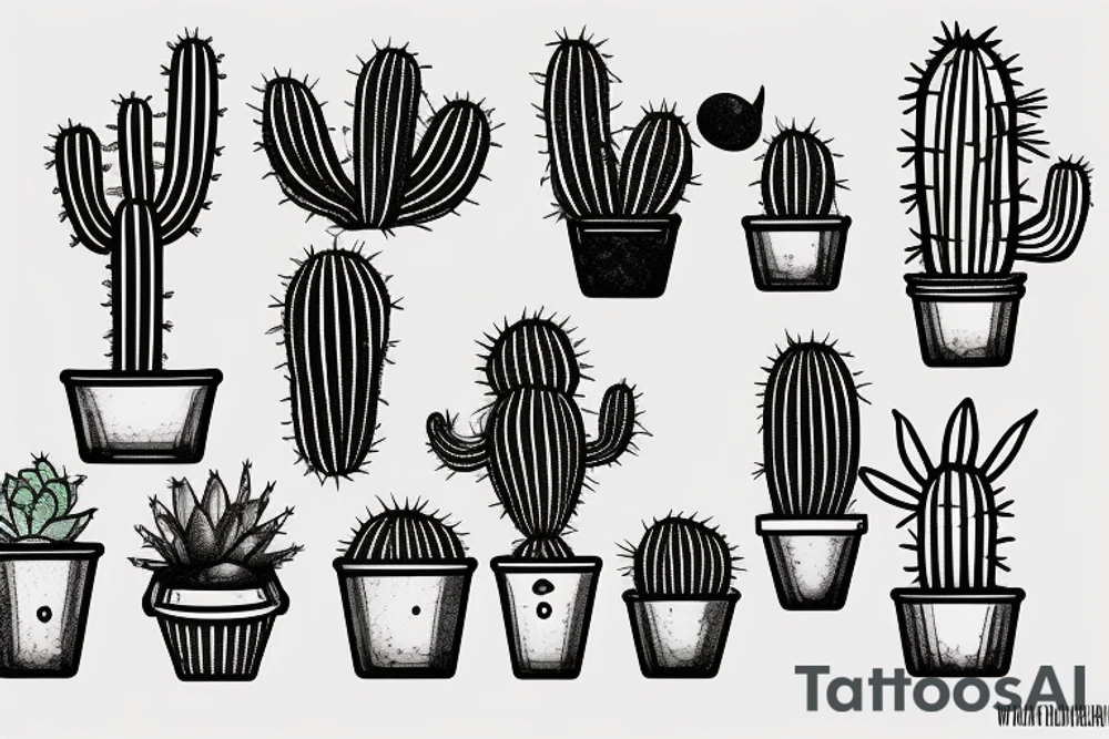 Cactus in pot , cute, little, small, 2 banchs tattoo idea