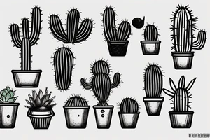Cactus in pot , cute, little, small, 2 banchs tattoo idea