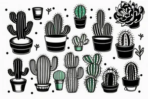 Cactus in pot , cute, little, small, 2 banchs tattoo idea