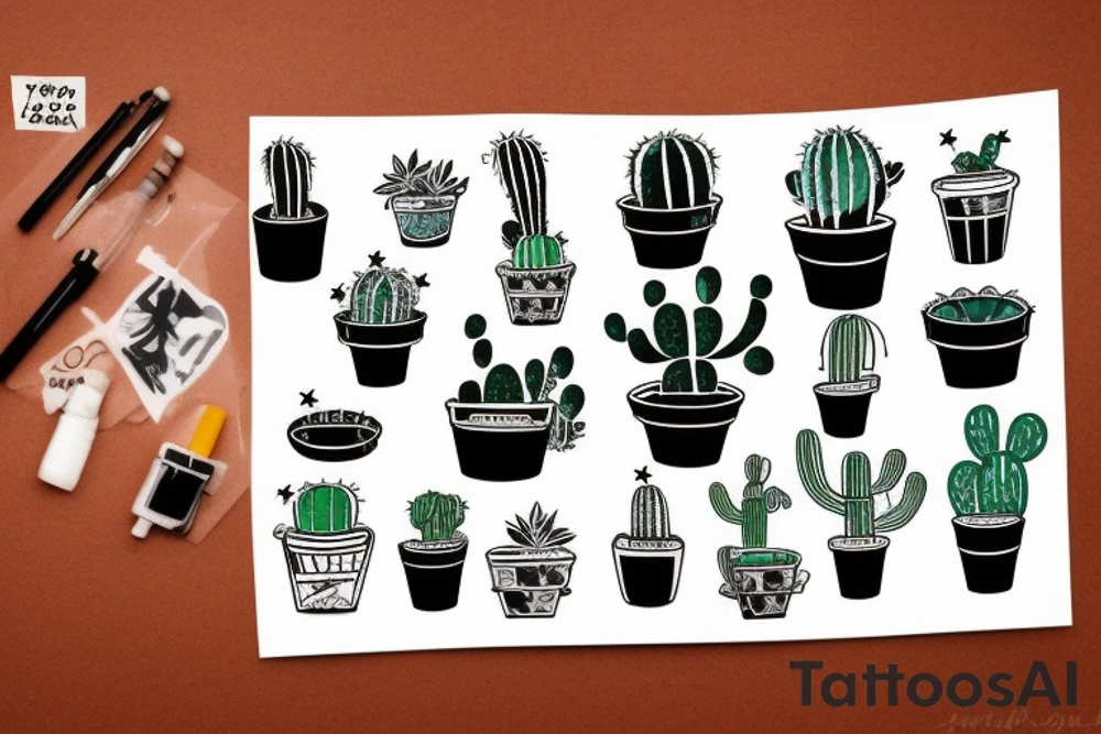 Cactus in pot , cute, little, small, 2 banchs tattoo idea