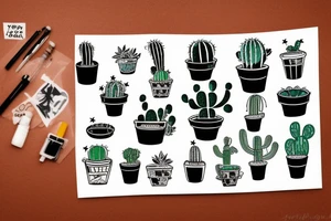 Cactus in pot , cute, little, small, 2 banchs tattoo idea