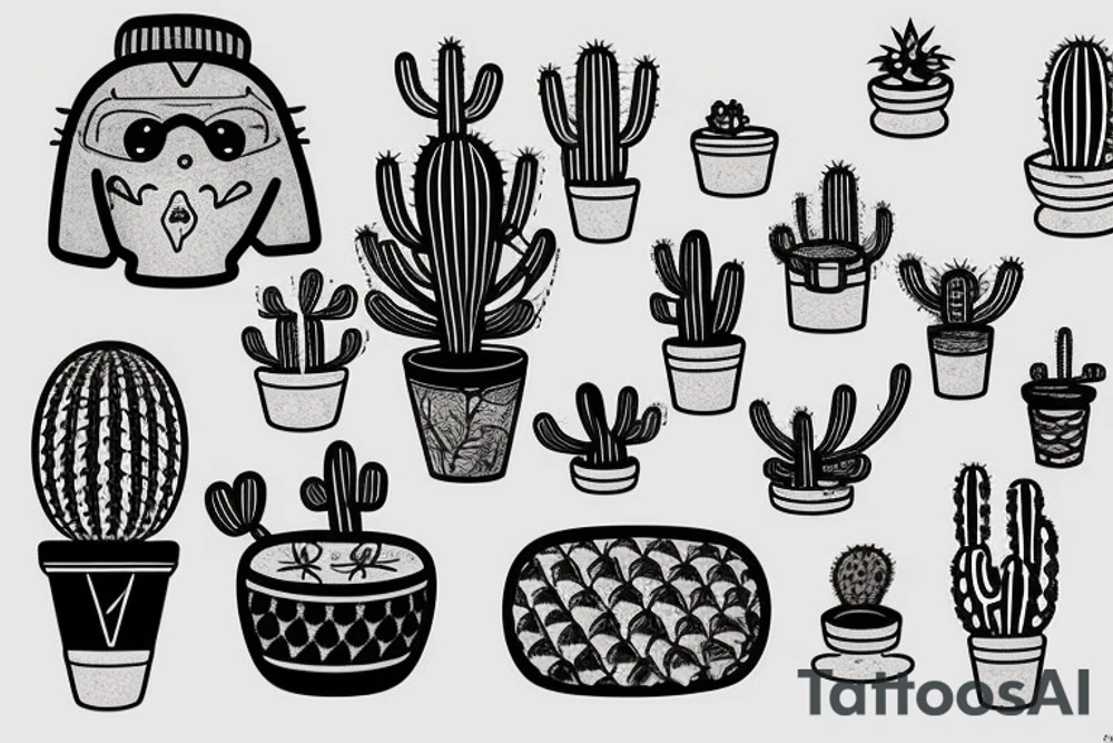 Cactus in pot, small, long tattoo idea
