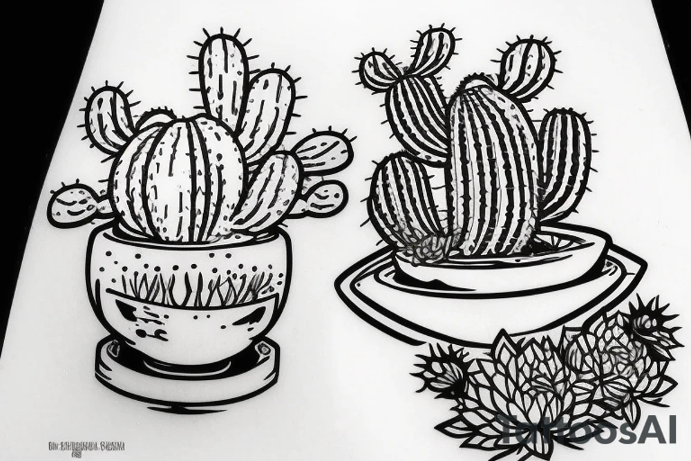 Cactus in pot, small, long tattoo idea