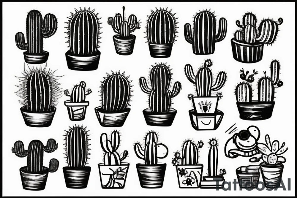 Cactus in pot, small, long, love tattoo idea
