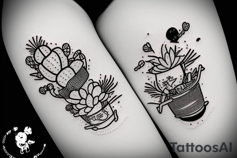 Cactus in pot, small, long, love, joy tattoo idea