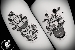 Cactus in pot, small, long, love, joy tattoo idea