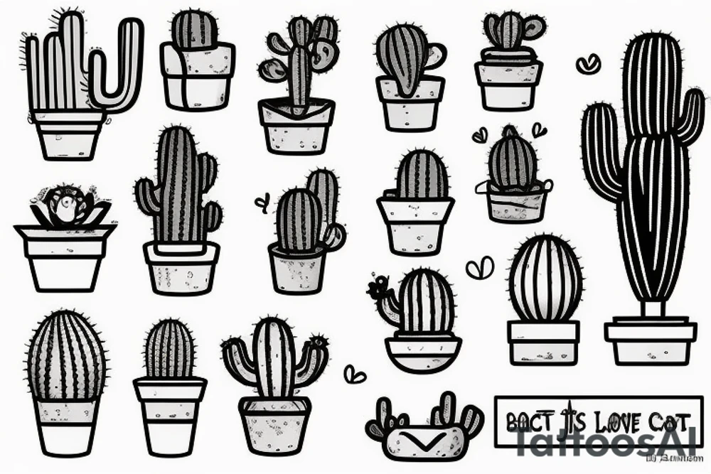 Cactus in pot, small, long, love, joy tattoo idea
