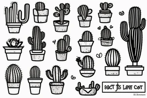 Cactus in pot, small, long, love, joy tattoo idea