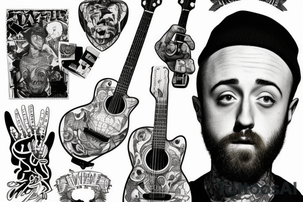 mac miller playing guitar tattoo idea