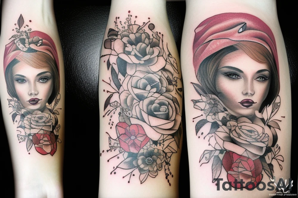 Femme avec peau d'ours et arme tattoo idea