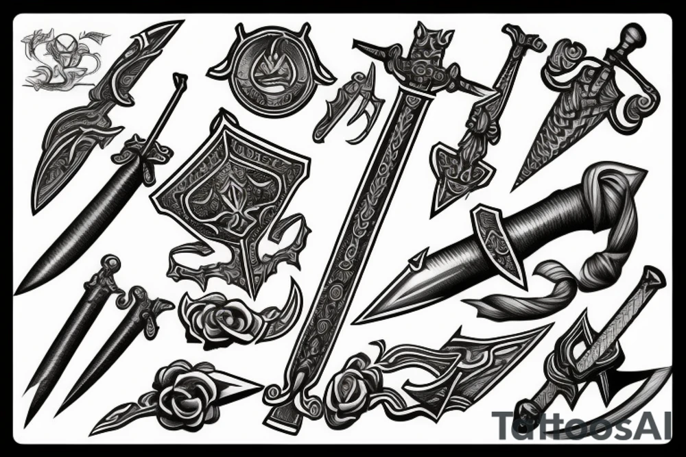 Sword with scales of justice tattoo idea