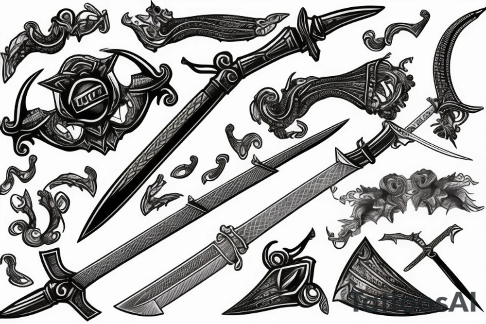 Sword with scales of justice tattoo idea