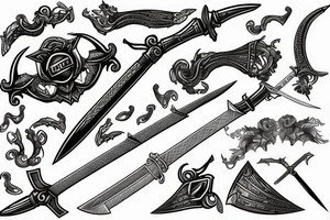 Sword with scales of justice tattoo idea
