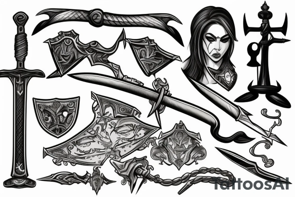 Sword with scales of justice tattoo idea