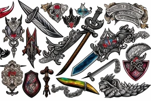 Sword with scales of justice tattoo idea