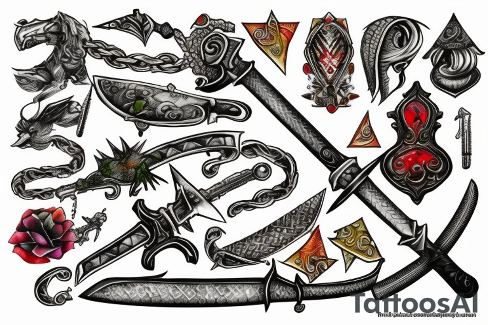 Sword with scales of justice tattoo idea