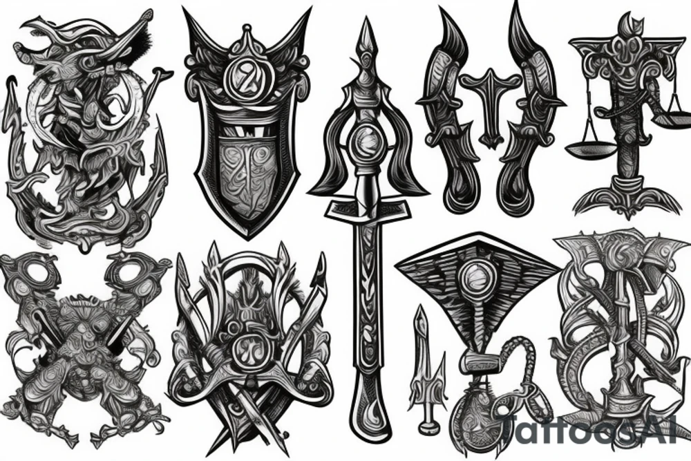 sword with scales of justice tattoo idea