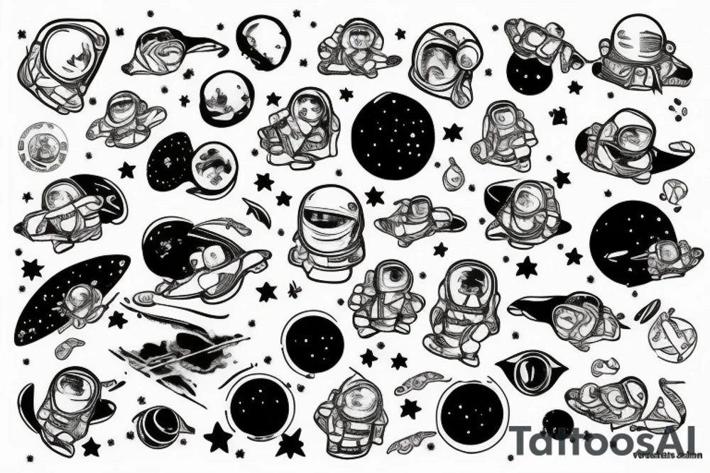 scaphandre astronaute avec le squelette dedans sous un arbre tattoo idea