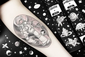 scaphandre astronaute sous un arbre avec le squelette tattoo idea