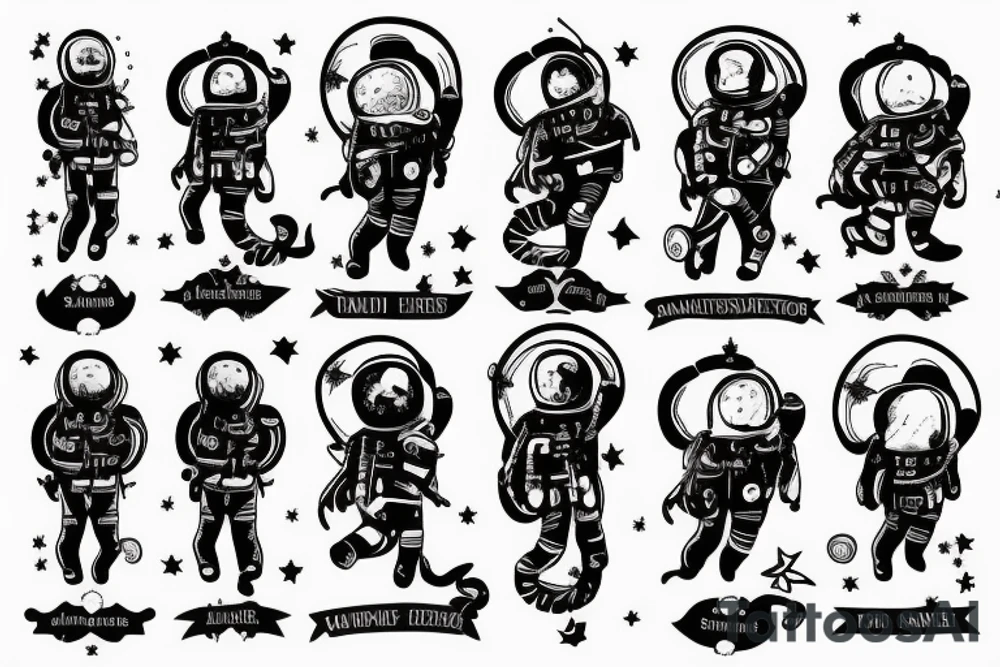 scaphandre astronaute sous un arbre avec le squelette tattoo idea
