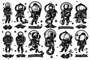 scaphandre astronaute sous un arbre avec le squelette tattoo idea