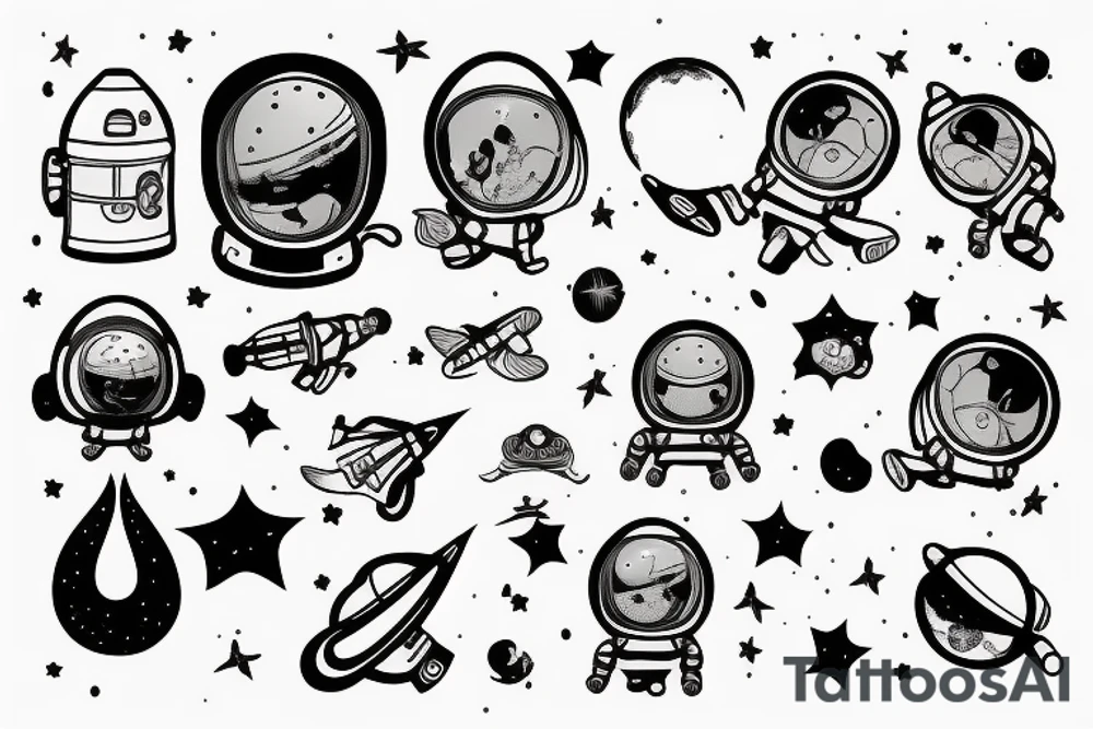 scaphandre astronaute sous un arbre avec le squelette tattoo idea