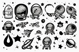 scaphandre astronaute sous un arbre avec le squelette tattoo idea