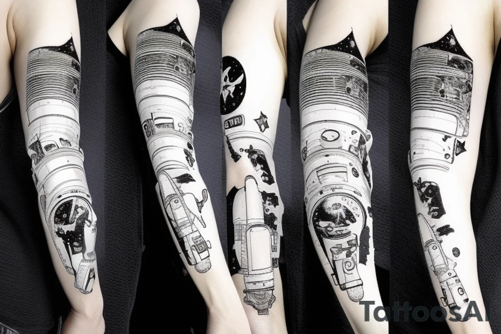 astronaute sous un arbre avec le squelette tattoo idea