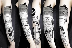 astronaute sous un arbre avec le squelette tattoo idea