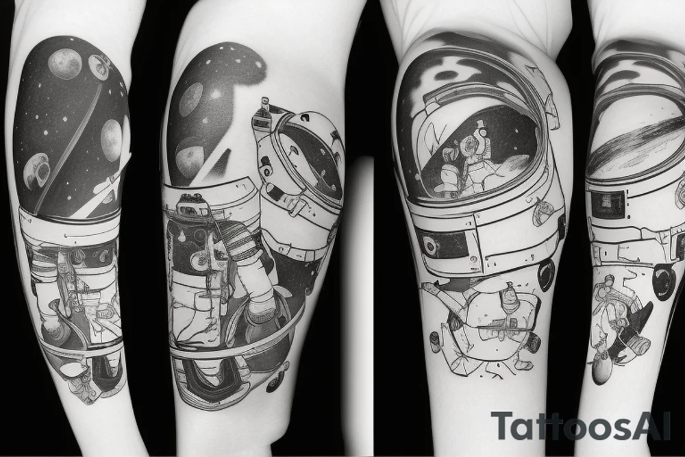 astronaute sous un arbre avec le squelette tattoo idea