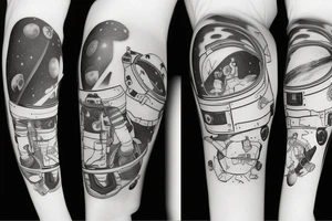 astronaute sous un arbre avec le squelette tattoo idea