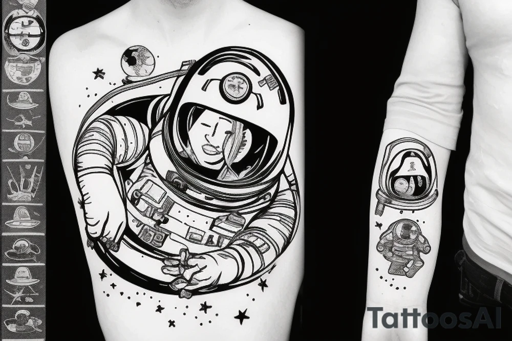 astronaute under the tree 
avec le squelette tattoo idea
