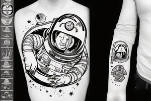 astronaute under the tree 
avec le squelette tattoo idea