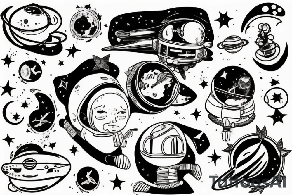 astronaute under the tree 
avec le squelette tattoo idea