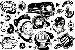 astronaute under the tree 
avec le squelette tattoo idea